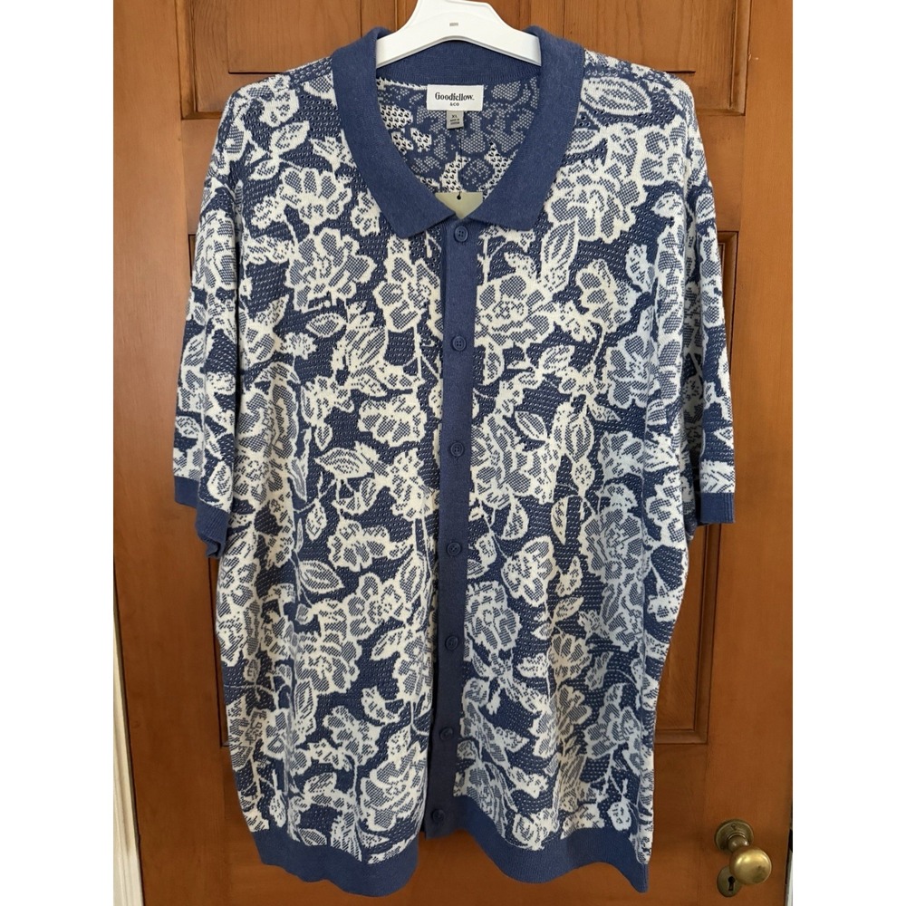 Men's Goodfellow Floral Print Short Sleeve Full-Button Polo Sweater Size XL NWT